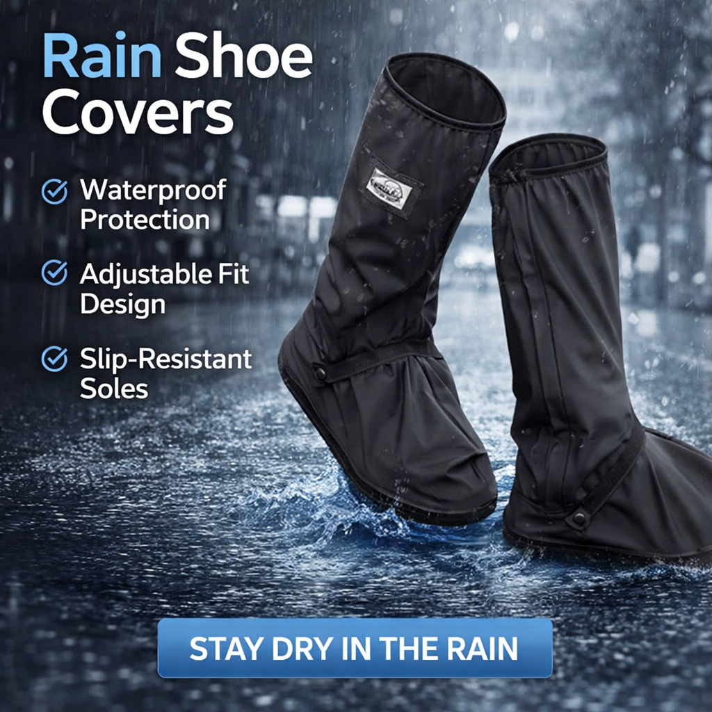 1 pair Black Waterproof Rain Boot Shoe Cover with reflector
