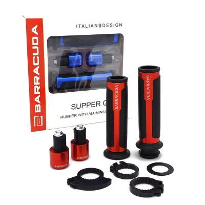 Universal BARRACUDA Aluminum Motorcycle Handle Bar Soft Grips CNC 7/8" 22mm - RED