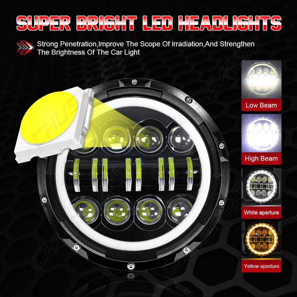 Hot Sale 7" Led Headlights 60w Round High Low Beam Angel Eye Motorcycle Headlight for jeep Truck Motorcycle