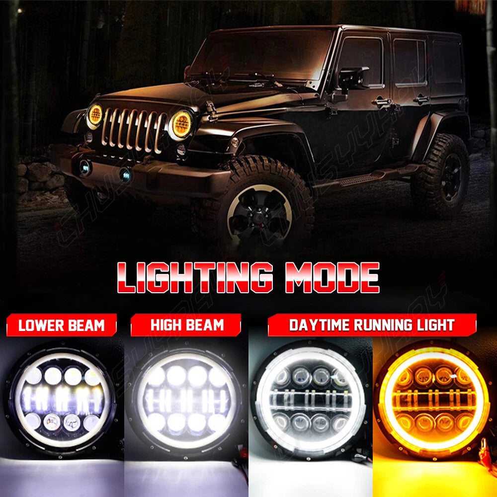 Hot Sale 7" Led Headlights 60w Round High Low Beam Angel Eye Motorcycle Headlight for jeep Truck Motorcycle